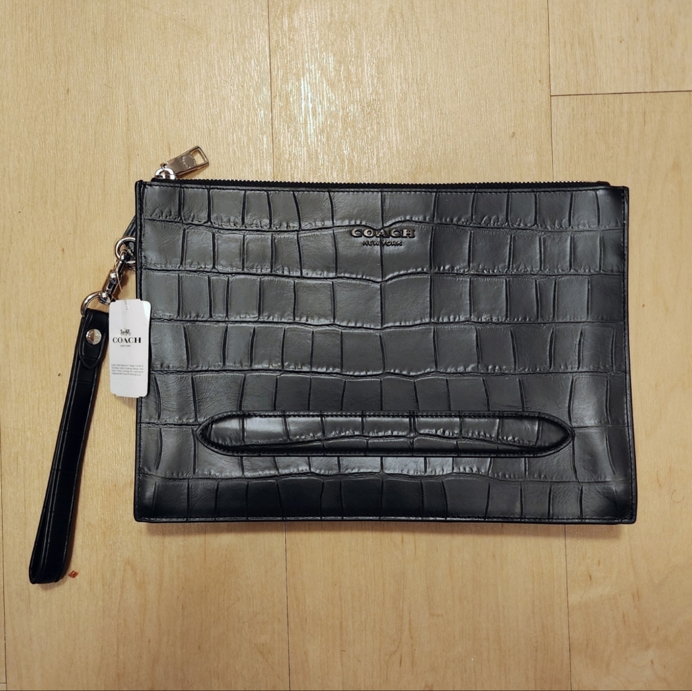 Coach Black Croc Embossed Clutch